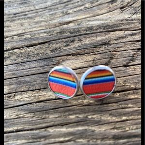New Serape leather stud earrings. Southwestern